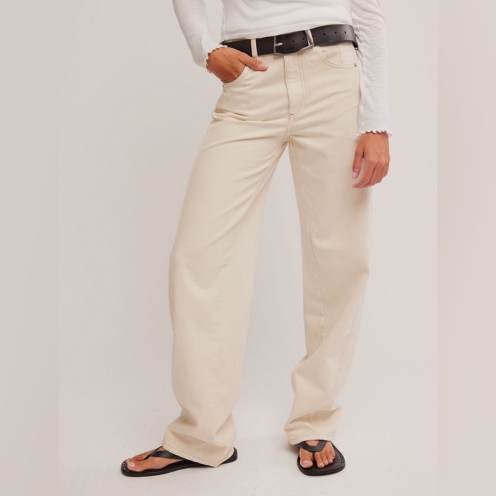 Free People We The Free Aster Straight Leg Ecru Cream Denim Jeans